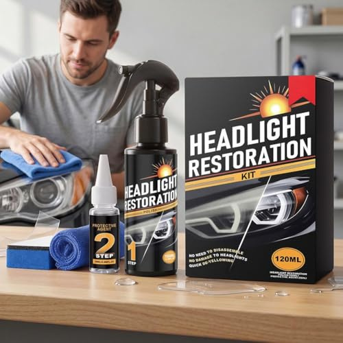 Kit di ripristino dei fari dell'auto, non richiede utensili elettrici, rimozione rapida di ossidazione e ingiallimento per fari più chiari e migliore visibilità durante la guida notturna, detergente