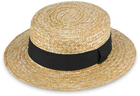 fiebig Kreissäge Strohhut Beige Damen & Herren | Sonnenhut aus 100% Weizenstroh | Boater Made in Italy | Gondoliere-Hut für Frühjahr & Sommer | Hut mit Ripsband (59-L)