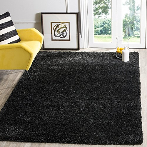 Safavieh Alfombra Shag Sala de Estar, Comedor, Dormitorio - California Shag Collection, Pelo Largo, Negro, 122 X 122 cm