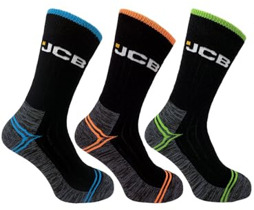 JCB - Mens Black High Vis Boot Socks | 3 Pairs | U.K. Size 6-11 | Technical Work boot Sock, Dry, Breathable, Durable & Moisture-wicking