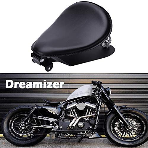DREAMIZER Black Motorcycle Bobber Seat, Motorcycle Solo Seat With Spring Bracket Base Plate Replacement for Sportster XL883 1200 48 Chopper Custom