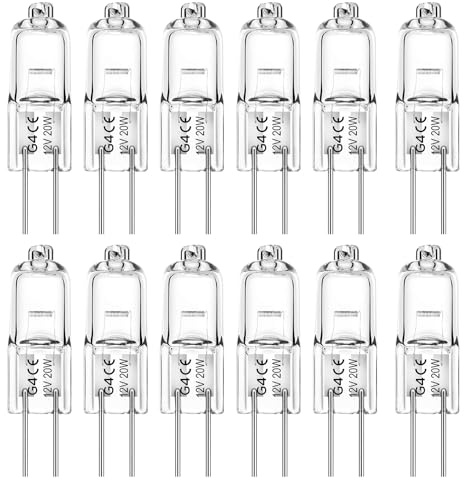 Jaenmsa G4 Halogen Light Bulbs 20W 12V, 12 Pack 2 Pin Light Bulbs Clear Capsule Lamp Bulb Warm White Dimmable for Ceiling Lights, Table Lamps, Cabinet Lights