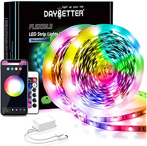 DAYBETTER Bande LED - 30 m (2 x 15 m) - 5050 RVB - Contrôle par application Bluetooth - Synchronisation de la musique - Avec télécommande - Pour chambre à coucher, cuisine, salon et TV
