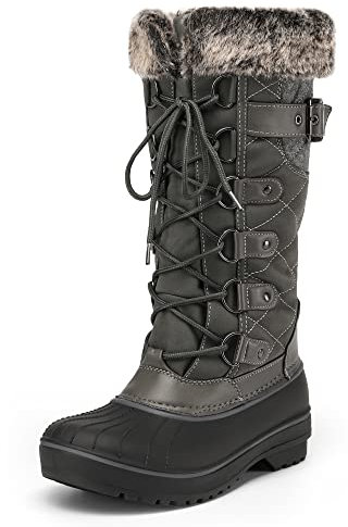 DREAM PAIRS Damen Schneestiefel Schnürung Wasserdichtes Obermaterial Kunstpelz-Futter rutschfeste Sohle GRAU 39 Avalanche-E