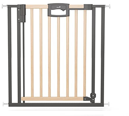 Geuther Türschutzgitter Easylock Plus | Treppenschutzgitter ohne Bohren Breite 88,5-96,5 cm | Türgitter Baby Holz-Metall | Kinderschutzgitter beidseitig öffnend | Kindersicherung | Natur-Anthrazit