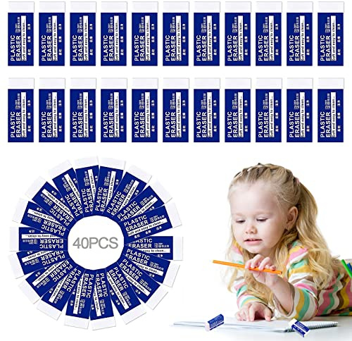 40 Pezzi Gomme da Cancellare Bianca, 2B Gomma da Cancellare Durevole, Facile da Cancellare Senza Lasciare Tracce, Morbide Gomme da 2B per Bambini e Adulti, Scuola, Scrivere, Disegnare (40)