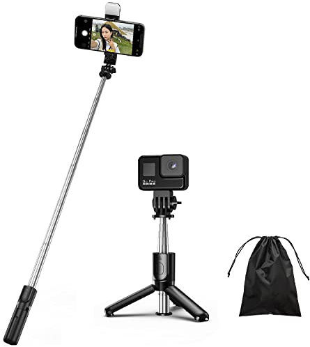 H.May Bastone Selfie Stick, 4 in 1 Mini Treppiede con Luce di Riempimento Estensibile con Telecomando Wireless Rimovibile Compatibile con 4.7-6.7 Pollici Smartphone Gopro Camera