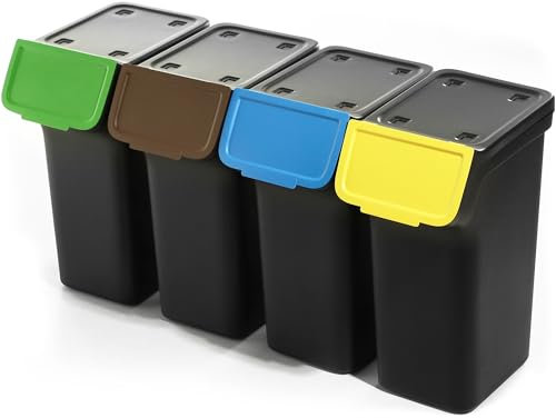 KADAX Abfallbehälter mit Deckel, Abfalleimer aus Plastik, Mülleimer für die Mülltrennung, Rechteckiger Abfallsammler mit Klappdeckel (Schwarz 4x25 L)