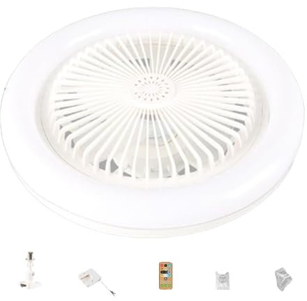 Eteslot Lámpara De Techo Con Ventilador Sin Aspas | Ventilador De Perfil Bajo Empotrado De 10,2 Pulgadas Con Luz
