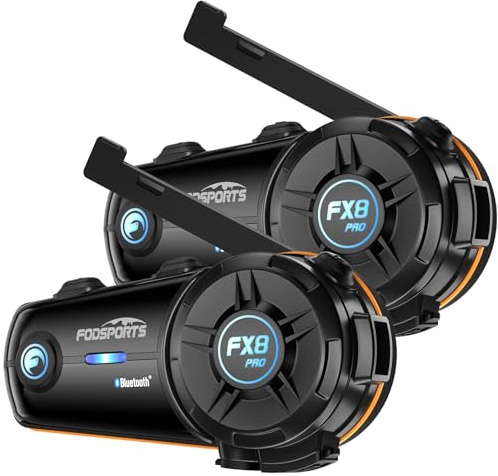Fodsports FX8 Pro Motorrad Headset mit Dual-Chip für Audio-Multitasking, Intercom Motorrad für bis zu 10 Fahrer, Motorradhelm Kommunikationssystem mit Musik teilen,3 Soundeffekten,FM-Radio
