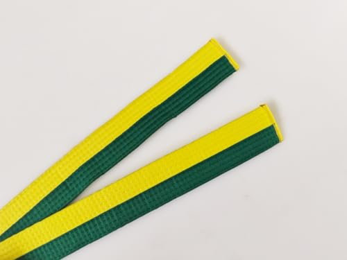 Pandiui23 Professioneller Taekwondo-Karate-Judo-Gürtel, doppelte Umwicklung, Kampfkunst, Streifen, Sportgürtel (1, Grün Gelb, 2.2M)