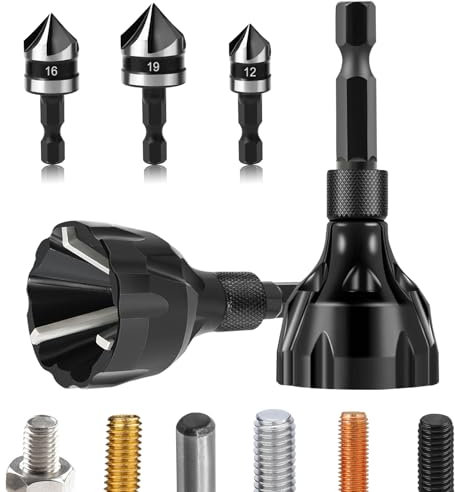 CYLBAQ Broca avellanadora con herramienta de chaflán externo de desbarbado, 12-19 mm, 5 flautas de 90 grados, juego de brocas avellanadas de 3 a 20 mm, pernos dañados, brocas para quitar rebabas