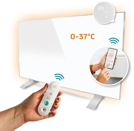 Kaiser - Riscaldamento a infrarossi, montaggio a parete, con termostato, pannello riscaldante con telecomando, con display LCD, riscaldamento a infrarossi, con piedini per il bagno (450 Watt)