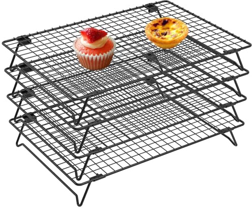 KTCINA 4 våningar kylgaller stapelbar 34 x 24 x 5,7 cm ultrasnabb kylning non-stick beläggning lätt att rengöra kakgaller med non-stick beläggning kök bakning tillbehör kylgaller