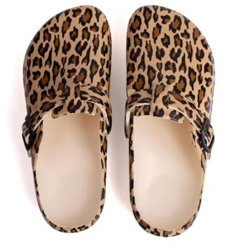 Zoccoli da giardino da donna, leggeri, per infermiere, cucina, spiaggia e casa, zoccoli da donna con design stampato, pantofole da passeggio, Stampa leopardata, 38 EU