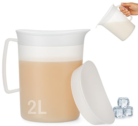 Jarra d'Acqua in Plastica Premium 2L - Senza BPA, Multifunzionale per Celebrazioni e Attività all'Aperto, Bicchiere d'Acqua in Plastica Color Bianco (BIANCO TRASPARENTE)