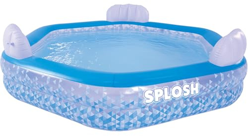 Splosh Inflatable Family Swimming Pool With Seats - For Kids & Adults - Large Hexagonal Paddling Pool 2.23m x 2.11m - Easy To Inflate - Kids Paddling Pools For Garden