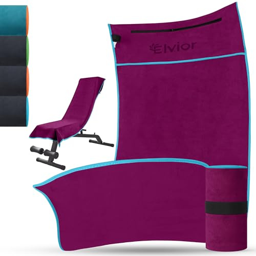 Elvior Serviette Sport 120x50cm - Serviettes Musculation Microfibre Antidérapante avec Poche Zippée - Serviette de Fitness pour Homme Femmes pour Entraînement, Yoga, Gym, Randonnée (Bordeaux/Bleu)