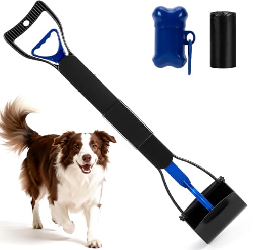 Greatbond Pooper Scooper, 80cm Long Handle Dog Poop Scooper for Large Medium Small Dogs, Durable Spring and High Strength Material Foldable Waste Pickup Tool for Easy Grass and Gravel Pick Up, Blue