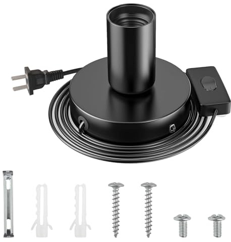 Casquillo e27 Portalamparas Con 1,8 m de Cable y Botones de Interruptor Portalámparas para Dormitorio Chimenea Pared Café Halloween Navidad Negro (No Hay Bombillas Incluidas/Estándar de EE. UU)