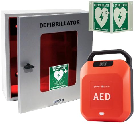 Set comune, Primedic HeartSave YA, defibrillatore di primo soccorso con shock automatico, 8 anni di garanzia del produttore + scatola esterna