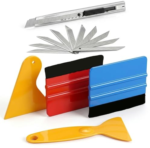 Billybath Juego de 15 Piezas de Espatula Vinilo, Kit de Espátula para Vinilo de Láminas, Kit de Herramientas con Espátulas de Fieltro, Rascadores, Cuchillo de Precisión con 10 Hojas