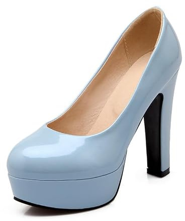 Veelau Meieer Women's Platform Court Shoes Funnel Heel in Patent Look, Blue lacquer, 6 UK