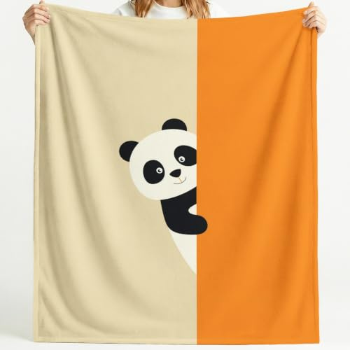 Gosig filt, fleecefilt, filt, panda, minimalist, ansikte, orange, färgblock, djur, illustration, grafik, 130 cm x 150 cm, filt, fluffig, överkast, mikrofiber, överkast, soffilt, för sovrum