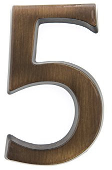 HUBER número de casa 5 de latón 10 cm I números de casa para puerta I número de casa 3D I placas de número de casa en latón antiguo noble diseño 3D