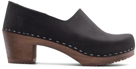 Sandgrens Handmade Swedish High Heel Wood Closed-Back Clogs for Women, US 10 | Bridget Black DK, EU 41