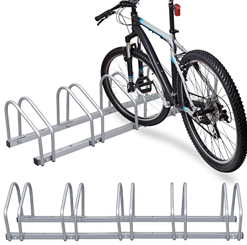 Tubiaz Supporto per Bicicletta per 5 biciclette, Montaggio a pavimento o a parete, adatto per biciclette da 35-55 cm, con Materiale di Montaggio Incluso, Salvaspazio, Argento (2 pezzi)
