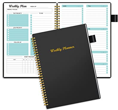 Agenda settimanale senza data, pianificatore settimanale degli obiettivi con rilegatura a spirale, lista delle cose da fare, calendari, organizer per abitudini, diario per uomini e donne, tasca,