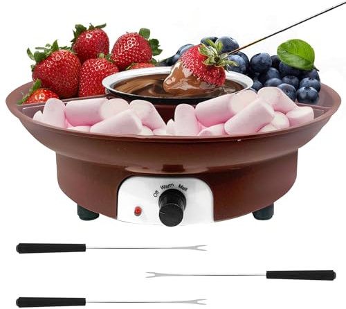 Fondue Pot Electric Set for Chocolate and Nacho Cheese, Chocolate Fondue Kit with Dipping Forks, Temperature Control, 9-ounce Detachable Bowl, Gift Set Date Night Idea Movie Night Game Night Gift Set
