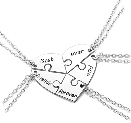 PESOENTH BFF Best Friend Necklace For 5,Friendship Jewelry For Women Gift,Matching Heart Best Friends Forever and ever Pendant Necklaces Set Birthday for Friendship BBF