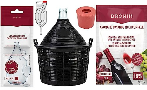lilawelt24 WEINSET 5 L Glasballon +Gummistopfen+ GÄRRÖHRCHEN+ WEINHEFE+ Kaliumdisulfit Weinballon, Gärbehälter, Gäreimer, Gärballon, Wein Machen