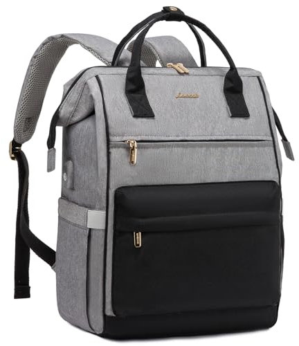 LOVEVOOK Schulrucksack Teenager Mädchen, Schultasche Arbeitstasche Damen Herren mit 15,6 Zoll Laptop-Fach, Wasserdicht Reiserucksack Handtasche Rucksack Mordern für Schule Uni Reise Büro, Grau Schwarz
