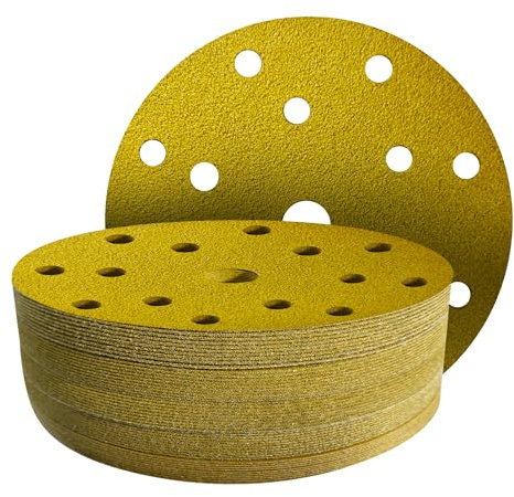 GZKTY 50 Pezzi Dischi Abrasivi 150mm, Grana 80, 15 Fori per Levigatrice Orbitale, Carta Vetrata per Legno e Metallo