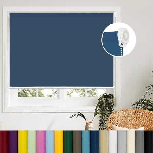 Estor Enrollable Liso Noche y día, 90 x 220 cm Fácil de Instalar sin Herramientas Estor Noche y día Elegante con Revestimiento de Color a Juego, para Ventanas, Azul Oscuro