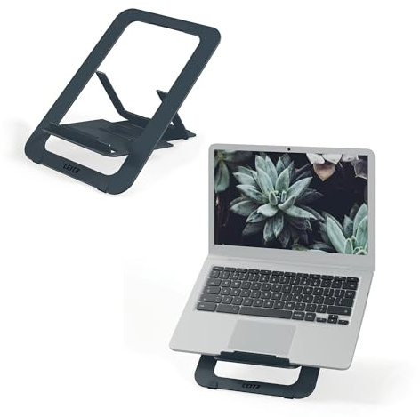 Leitz Aluminium Ultra-Flat Adjustable Laptop Stand, SlimLift Design, 5 Pre-Set Height & Angle Combinations, For 10'' - 17'' Laptops/Tablets, Ergonomic & Portable, Ergo Range, Dark Grey, 63460089