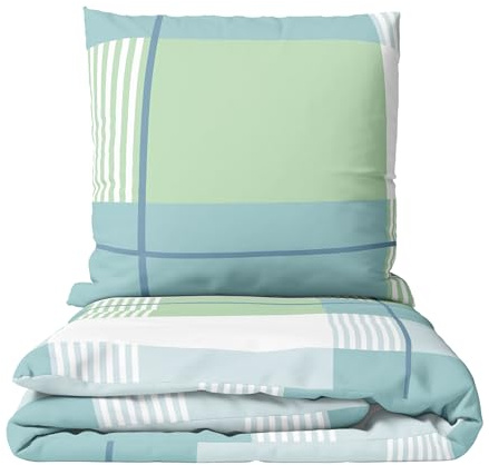 Leonado Vicenti Juego de ropa de cama de franela de invierno de 155 x 220 cm, diseño a rayas, color verde petróleo, funda de almohada de 80 x 80 cm con cremallera oculta, 2 piezas