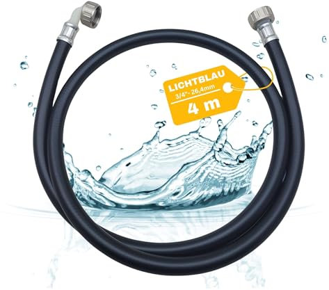 LICHTBLAU Tuyau d'alimentation d'eau chaude 90° I 4 m I 3/4 Machine à laver et lave-vaisselle I 2996 I Tuyau d'eau chaude avec filetage métallique I Joint inclus