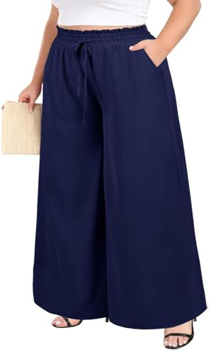 Moon Wood Pantalon Femme Grande Taille Haute Été Long Léger Fluide Elastique avec Poches