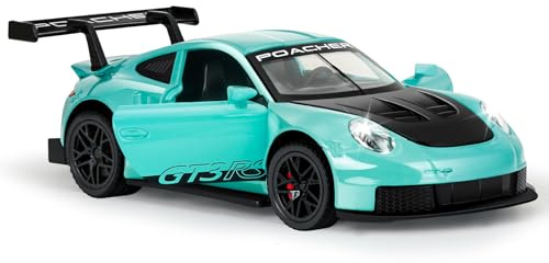 MODVKVK Porsche 911 GT3RS modellbil 1:32, leksaksbilar tillverkade av formgjuten metall, barnleksaksbil med ljud och ljus med reträttfunktion för barn från 3 år och bilsamlare (grön)