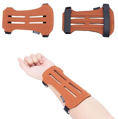 Prespollw Protector de brazo para tiro con arco, transpirable y duradero, con correas ajustables para tiro con arco, caza y deportes al aire libre (marrón)