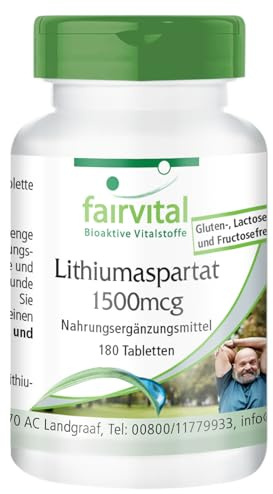 Fairvital | Aspartato de litio 1500μg - 180 comprimidos - litio ligado orgánicamente - altamente biodisponible - calidad probada y altas dosis - 100% vegano - Made in Germany