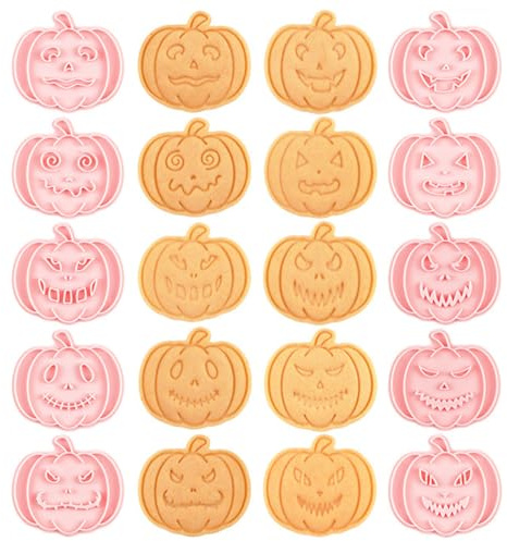 PTaizjjz Halloween Pumpkin Cookie Cutters,10 Pcs Plastic Pumpkin Embossed Stamped Fondant Cutters for Pastry, Fondant,DIY, Cake Decoration Chocolate Mould