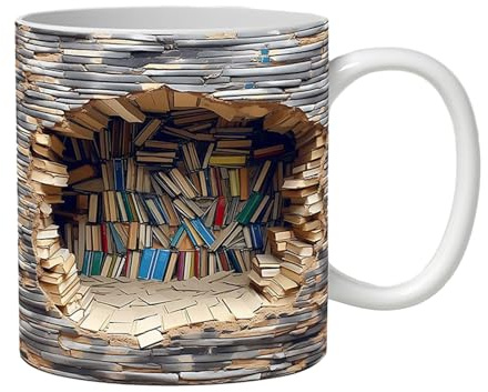 Tasse à café en forme de livre | Motif plat 2D 350 ml avec livres – Tasse en céramique fantaisie pour lecteurs, femmes, hommes, latte, eau, de bibliothèque, anniversaire, Noël, cuisine, bar