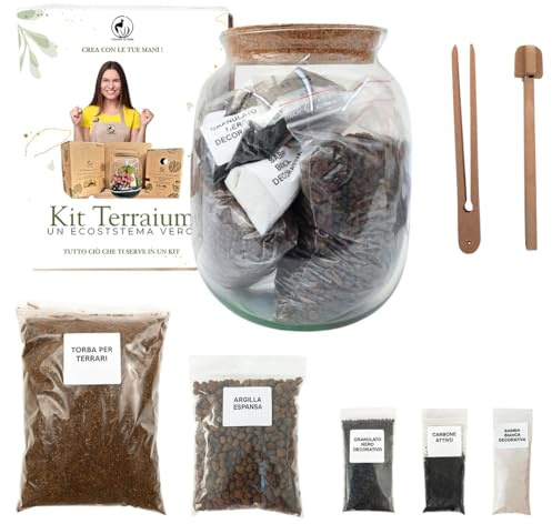 I GIARDINI DI GIULIA Terrariumkit av glas Ø 14 x 22 cm med korklock, självförsörjande ekosystem för växter, komplett kit utan växt, tillverkat i Italien, naturlig hemdekoration