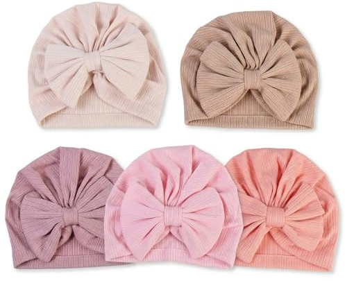 Anseom Bébé Filles Chapeau Arc Nouveau-né Turban Extensible avec Nœud Chapeaux d'Hôpital pour Nouveau-nés Accessoires pour Cheveux pour Nourrissons Tout-Petits et Enfants (5, Perle)