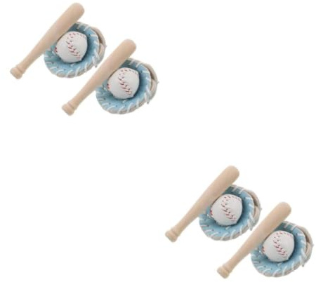 SEWACC 4 Ensembles Set Mini Baseball pour Maison de Poupée Batte en Bois et Balle Légère en PU, Accessoires de Sport pour Garçon et Filles, pour Jeux D'extérieur